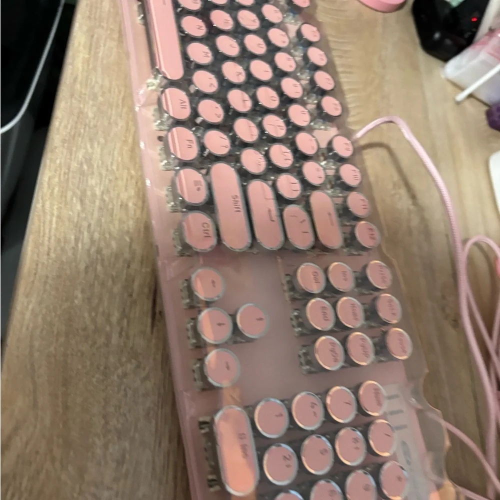 Pink wired keyboard